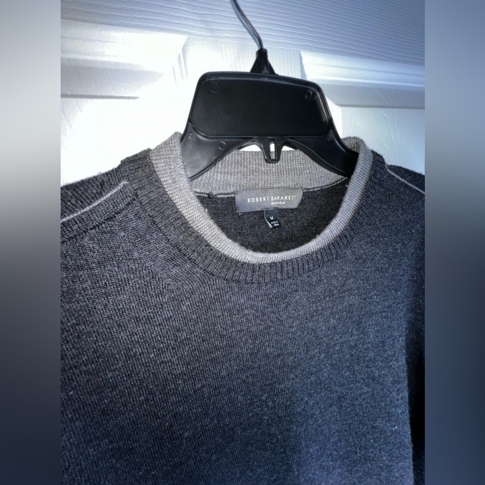 Robert Barakett Men’s Medium Gray 100% Merino Wool Crew Neck Pullover Sweater M - Picture 3 of 14